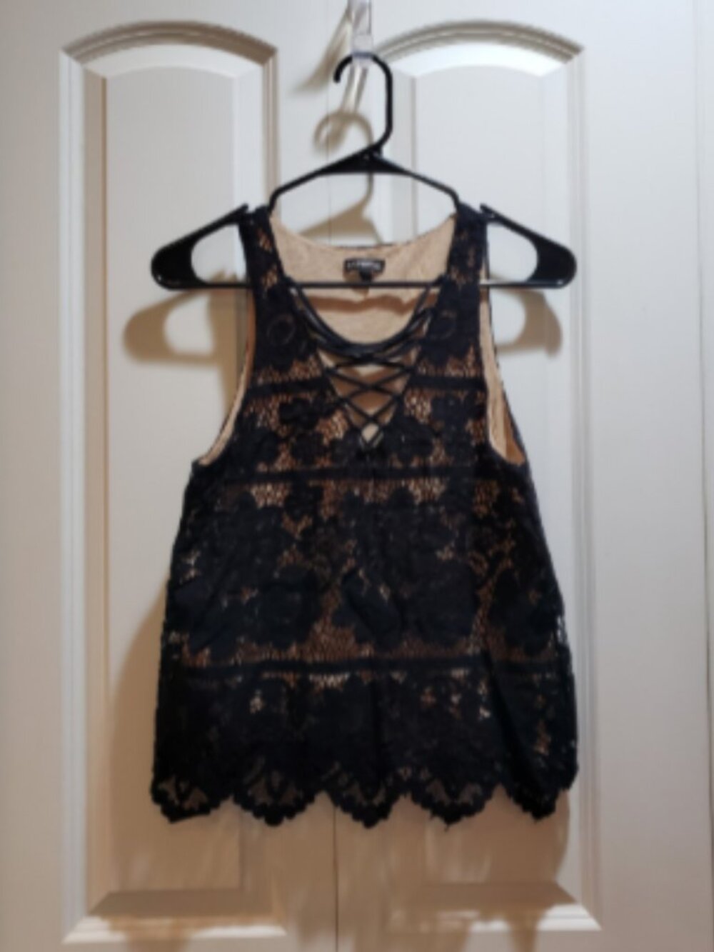 Express Black & Tan Floral Design Lace Up Lined Tank Top Sleeveless Size S